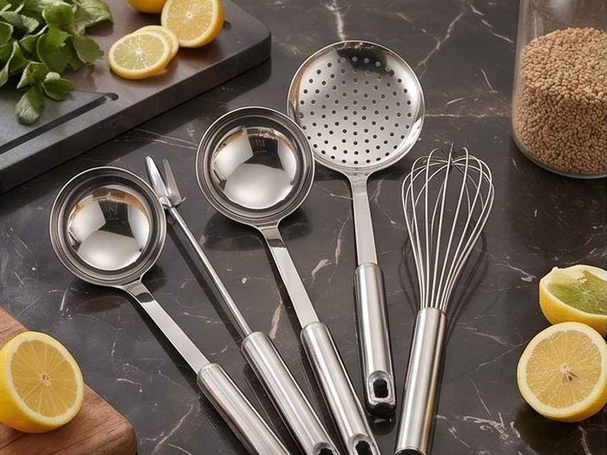 Mirror finish ladles, skimmers and serving spoons